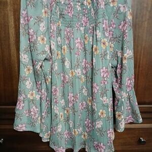 Cato Floral Blouse - Green and Pink